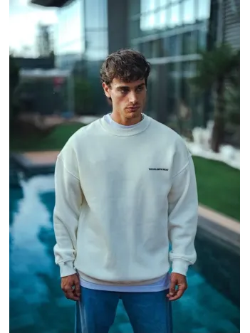 Kışlık Bisiklet Yaka Oversize Baskılı SweatShirt - Beyaz Kışlık Bisiklet Yaka Oversize Baskılı SweatShirt - Beyaz