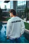 Kışlık Bisiklet Yaka Oversize Baskılı Sweatshirt - Beyaz
