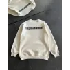 Kışlık Bisiklet Yaka Oversize Baskılı SweatShirt - Beyaz