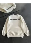 Kışlık Bisiklet Yaka Oversize Baskılı Sweatshirt - Beyaz