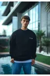 Kışlık Bisiklet Yaka Oversize Baskılı Sweatshirt - Siyah