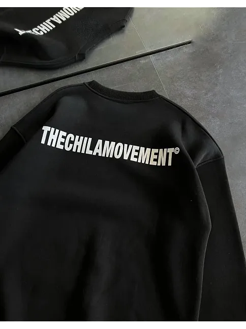 Kışlık Bisiklet Yaka Oversize Baskılı Sweatshirt - Siyah