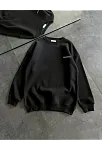 Kışlık Bisiklet Yaka Oversize Baskılı Sweatshirt - Siyah
