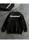 Kışlık Bisiklet Yaka Oversize Baskılı Sweatshirt - Siyah