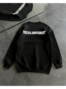 Kışlık Bisiklet Yaka Oversize Baskılı Sweatshirt - Siyah