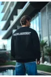Kışlık Bisiklet Yaka Oversize Baskılı Sweatshirt - Siyah