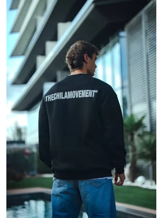 Kışlık Bisiklet Yaka Oversize Baskılı SweatShirt - Siyah