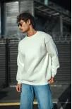 Kışlık Bisiklet Yaka Üç İplik Basic Sweatshirt - Beyaz