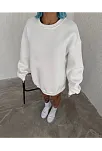 Kışlık Bisiklet Yaka Üç İplik Basic Sweatshirt - Beyaz