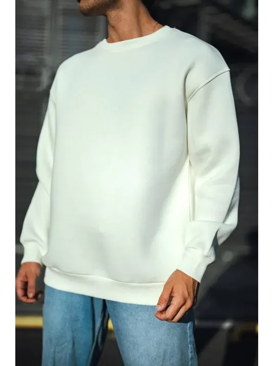 Kışlık Bisiklet Yaka Üç İplik Basic SweatShirt - Beyaz Kışlık Bisiklet Yaka Üç İplik Basic SweatShirt - Beyaz