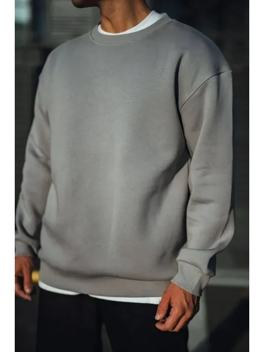 Kışlık Bisiklet Yaka Üç İplik Basic SweatShirt - Boyalı Gri Kışlık Bisiklet Yaka Üç İplik Basic SweatShirt - Boyalı Gri