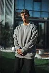 Kışlık Bisiklet Yaka Üç İplik Basic Sweatshirt - Boyalı Gri