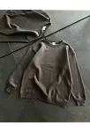 Kışlık Bisiklet Yaka Üç İplik Basic Sweatshirt - Füme