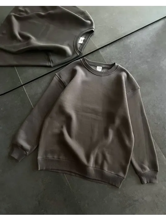 Kışlık Bisiklet Yaka Üç İplik Basic SweatShirt - Füme Kışlık Bisiklet Yaka Üç İplik Basic SweatShirt - Füme