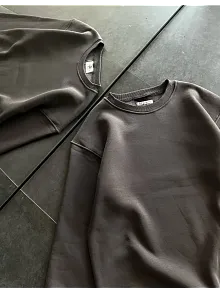 Kışlık Bisiklet Yaka Üç İplik Basic Sweatshirt - Füme