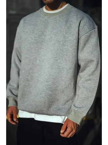 Kışlık Bisiklet Yaka Üç İplik Basic SweatShirt - Gri Kışlık Bisiklet Yaka Üç İplik Basic SweatShirt - Gri