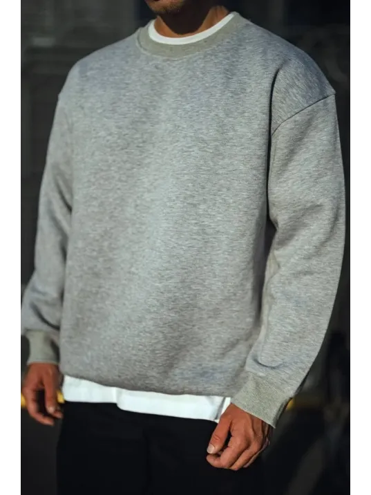 Kışlık Bisiklet Yaka Üç İplik Basic SweatShirt - Gri Kışlık Bisiklet Yaka Üç İplik Basic SweatShirt - Gri