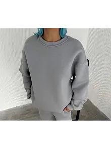 Kışlık Bisiklet Yaka Üç İplik Basic Sweatshirt - Gri