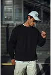 Kışlık Bisiklet Yaka Üç İplik Basic Sweatshirt - Siyah