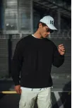 Kışlık Bisiklet Yaka Üç İplik Basic Sweatshirt - Siyah