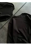 Kışlık Bisiklet Yaka Üç İplik Basic Sweatshirt - Siyah