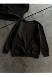 Kışlık Bisiklet Yaka Üç İplik Basic Sweatshirt - Siyah