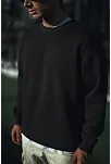 Kışlık Bisiklet Yaka Üç İplik Basic Sweatshirt - Siyah