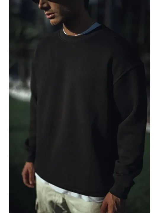 Kışlık Bisiklet Yaka Üç İplik Basic SweatShirt - Siyah Kışlık Bisiklet Yaka Üç İplik Basic SweatShirt - Siyah