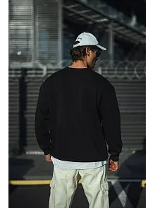 Kışlık Bisiklet Yaka Üç İplik Basic Sweatshirt - Siyah