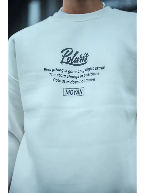 Kışlık Bisiklet Yaka Ön Ve Arka Baskılı Sweatshirt - Beyaz