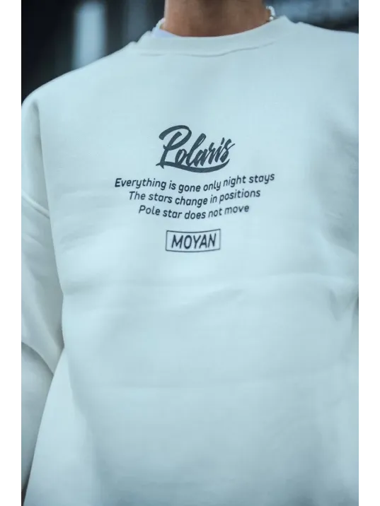 Kışlık Bisiklet Yaka Ön Ve Arka Baskılı SweatShirt - Beyaz