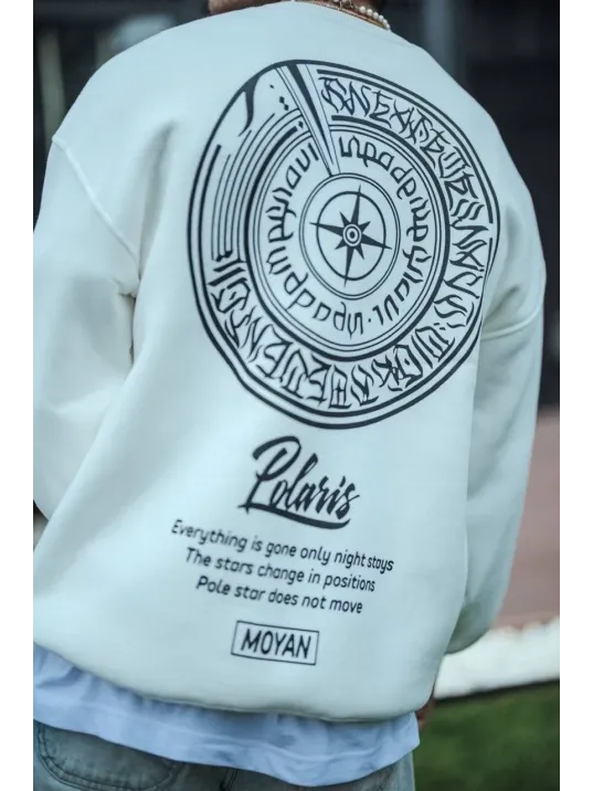 Kışlık Bisiklet Yaka Ön Ve Arka Baskılı SweatShirt - Beyaz