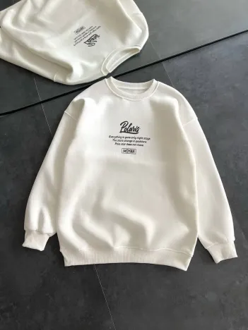 Kışlık Bisiklet Yaka Ön Ve Arka Baskılı SweatShirt - Beyaz Kışlık Bisiklet Yaka Ön Ve Arka Baskılı SweatShirt - Beyaz