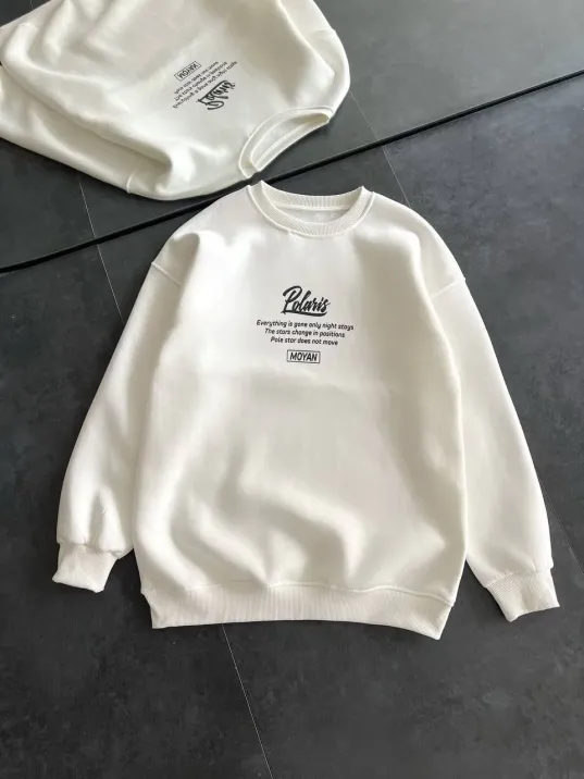 Kışlık Bisiklet Yaka Ön Ve Arka Baskılı SweatShirt - Beyaz Kışlık Bisiklet Yaka Ön Ve Arka Baskılı SweatShirt - Beyaz