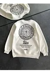 Kışlık Bisiklet Yaka Ön Ve Arka Baskılı Sweatshirt - Beyaz