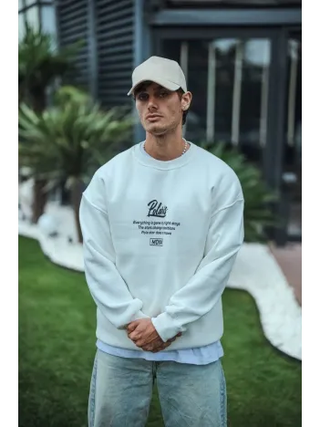 Kışlık Bisiklet Yaka Ön Ve Arka Baskılı SweatShirt - Beyaz Kışlık Bisiklet Yaka Ön Ve Arka Baskılı SweatShirt - Beyaz