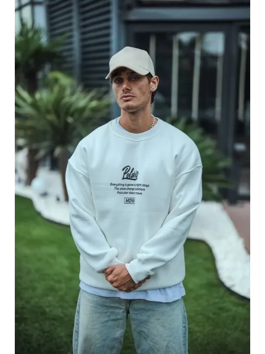 Kışlık Bisiklet Yaka Ön Ve Arka Baskılı SweatShirt - Beyaz Kışlık Bisiklet Yaka Ön Ve Arka Baskılı SweatShirt - Beyaz