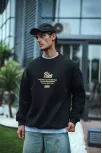 Kışlık Bisiklet Yaka Ön Ve Arka Baskılı Sweatshirt - Siyah