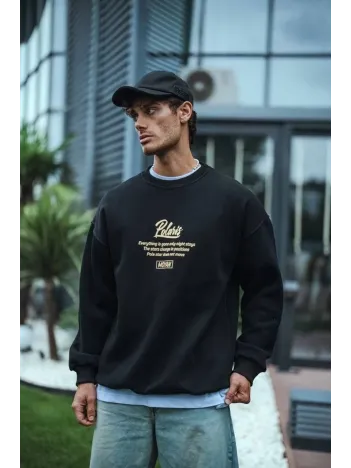 Kışlık Bisiklet Yaka Ön Ve Arka Baskılı SweatShirt - Siyah Kışlık Bisiklet Yaka Ön Ve Arka Baskılı SweatShirt - Siyah