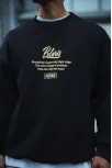 Kışlık Bisiklet Yaka Ön Ve Arka Baskılı Sweatshirt - Siyah