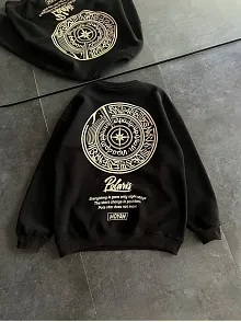 Kışlık Bisiklet Yaka Ön Ve Arka Baskılı Sweatshirt - Siyah