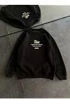 Kışlık Bisiklet Yaka Ön Ve Arka Baskılı Sweatshirt - Siyah