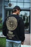 Kışlık Bisiklet Yaka Ön Ve Arka Baskılı Sweatshirt - Siyah