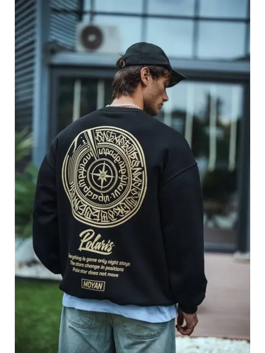 Kışlık Bisiklet Yaka Ön Ve Arka Baskılı SweatShirt - Siyah Kışlık Bisiklet Yaka Ön Ve Arka Baskılı SweatShirt - Siyah