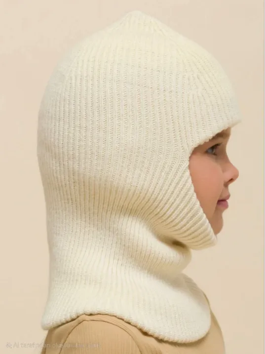 Kışlık Kar Maske Çocuk Triko Bere - Krem Kışlık Kar Maske Çocuk Triko Bere - Krem