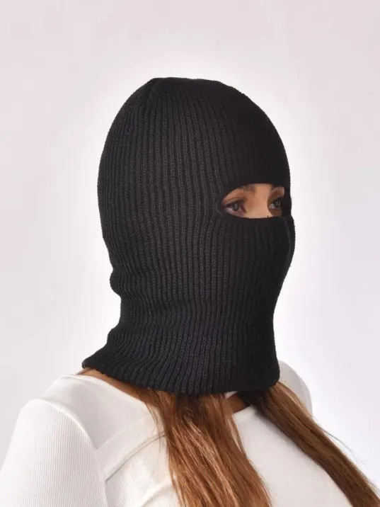 Kışlık Kar Maske Dokuma Triko Bere - Siyah Kışlık Kar Maske Dokuma Triko Bere - Siyah