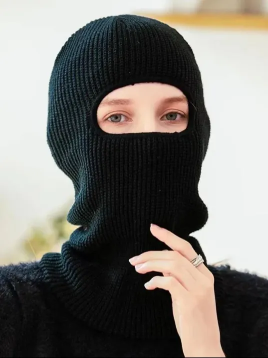 Kışlık Kar Maske Dokuma Triko Bere - Siyah Kışlık Kar Maske Dokuma Triko Bere - Siyah