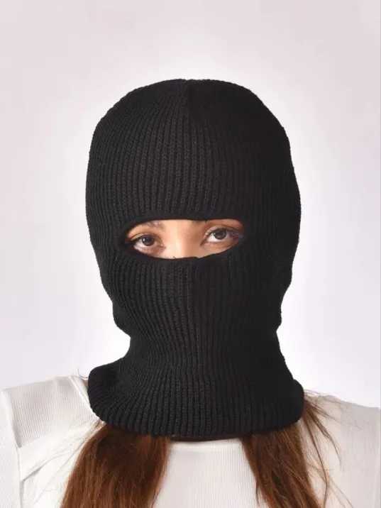 Kışlık Kar Maske Dokuma Triko Bere - Siyah Kışlık Kar Maske Dokuma Triko Bere - Siyah