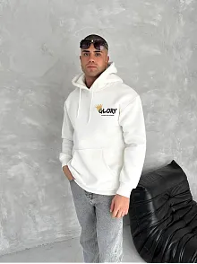 Kışlık Üç İplik Kapüşonlu Sweatshirt - Beyaz