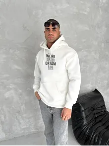 Kışlık Üç İplik Kapüşonlu Sweatshirt - Beyaz